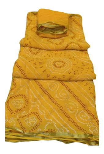 Image of Women's Jaipuri Viscose Georgette Saree, Zari Checks Pattern, Handmade Laddu Bandej Design, Contrast Blouse