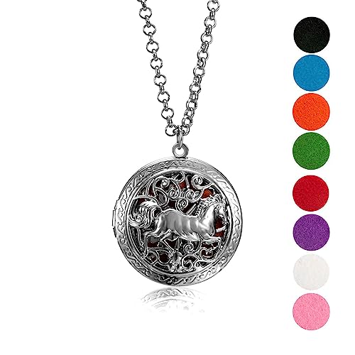 Wild Essentials Wild Horse Essential Oil Diffuser Nickel Free Alloy Locket Pendant with 24 inch Chain, 8 Refill Pads, Customizable Color Changing Perfume Jewelry for Aromatherapy