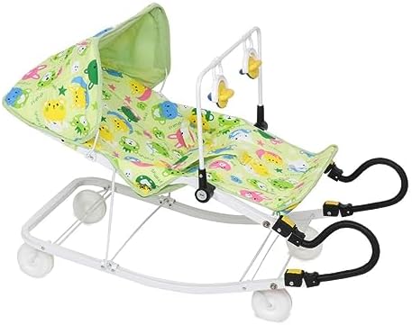 INFANTO Multipurpose Bouncer - 3-in-1 Baby Bouncer, Rocker & Indoor Cart | Superior Locking, Extra Comfort, Sunshade, Attractive Play Toy | Suitable from Birth up to 18 Months-RB32 (Green)