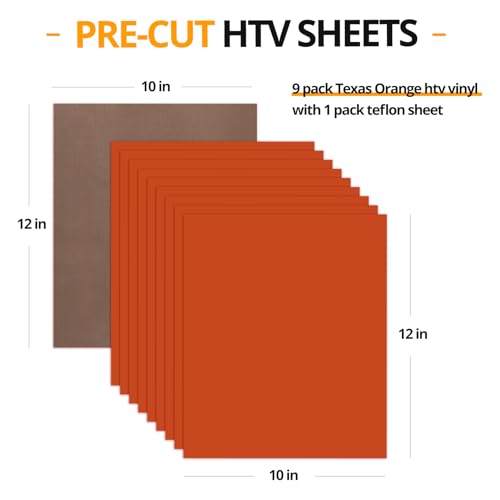HTVRONT Pacote de vinil de transferência de calor laranja - Pacote com 10 30,5 cm x 25,4 cm HTV Viny