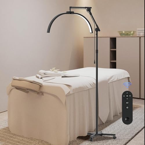 SMOCTAR Lash Light voor wimpertechnici, halve maan lamp voor wimperverlengingen met wielen & telefoonhouder, opvouwbare LED vloerlamp licht voor schoonheidsspecialisten voor tatoeages, nagels