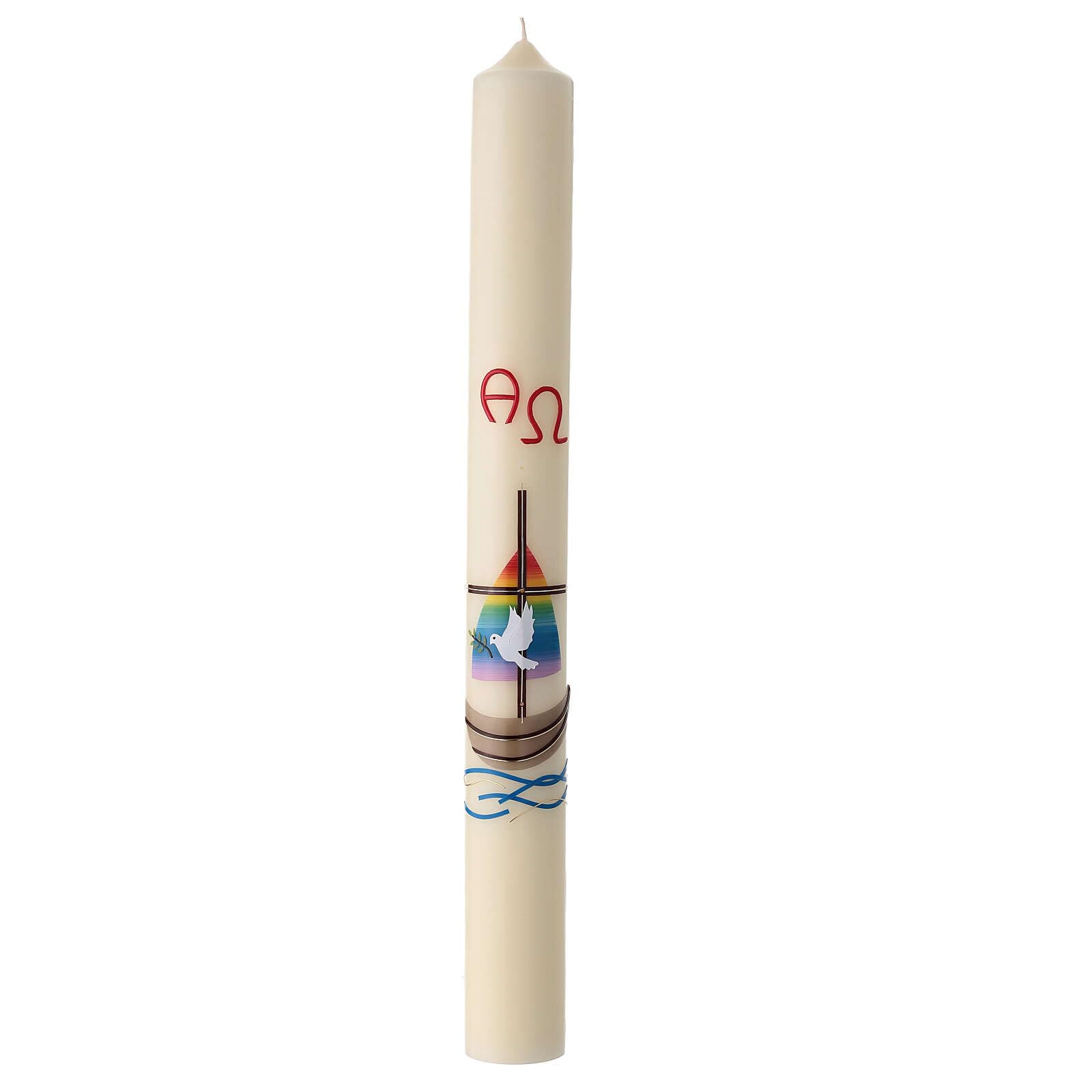 Modern Paschal Candle with Noah's ark, Dove and Rainbow, 30x3 in