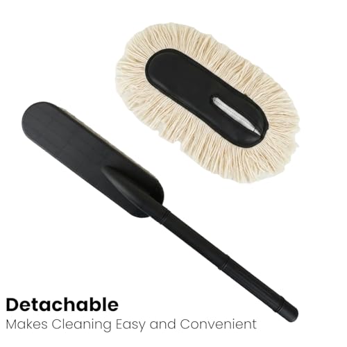 Image of Kmils Premium Soft Fiber Car Duster Brush Set with Dashboard & Air Vent Cleaning Brush | Scratch-Free Car Interior & Exterior Dust Cleaner for Car (Pack of 2) (White Car Duster + Brush)