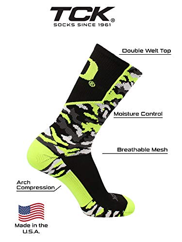 Tck Oregon Ducks Camo Crew Socks (Black/Neon Yellow, X-Large) #TOP3