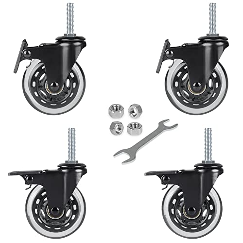 Buy Hirate 3 Industrial Castors,1/2-13 X 1.5 Threaded Stem Swivel Dual Locking Caster Wheels 2 With Metal Lock For Carts Dolly