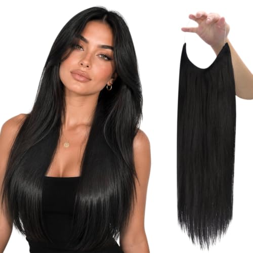 Full Shine Invisible Wire Hair Extensions Human Hair 10 Inch 56G Off Black