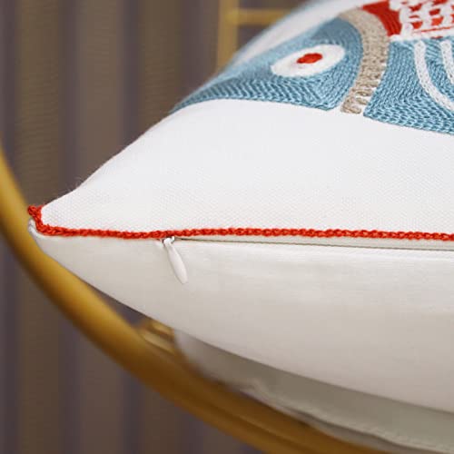 Unionkk 1 Pcs Embroidered Throw Pillow Cover Cotton Decorative Square Cushion Cases For Home Sofa Bed And Chair 18 X 18 Inch (Red Fish) #TOP4