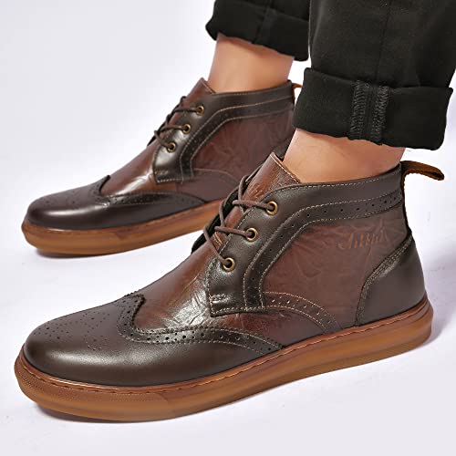 Image of Arkbird Men's Casual Leather Chukka Boots, Mid-Top Sneaker Boots for Men, Khaki, Size 7