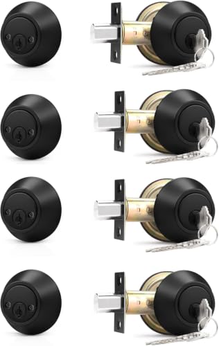 Gobrico Black Keyed Alike Double Cylinder Deadbolts Door Locks Round Keyed Both Sides Combo Door Locksets with Same Key