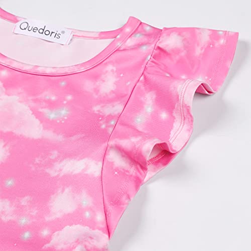 Quedoris Girls Twirly Printed Casual Party Dress Ruffle Sleeve Fantasy Unicorn Cap L #TOP5