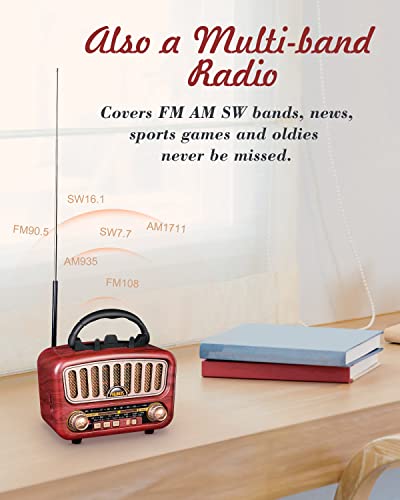 【2023 Newest】 Prunus J-180 Vintage Retro Radio Bluetooth Speaker With Best Sound, Portable Am Fm Radio With Loud Volume, Bluetooth 5.0 Wireless Connection, Tf Card & Mp3 Player, Rechargeable Speaker #TOP5