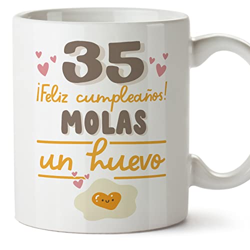 MUGFFINS Tazas 35 Cumpleaños - En Español - Feliz Cumpleaños Molas un Huevo - 11 oz / 330 ml - Regalo original y divertido MUGFFINS Tazas 35 Cumpleaños - En Español - Feliz Cumpleaños Molas un Huevo - 11 oz / 330 ml - Regalo original y divertido