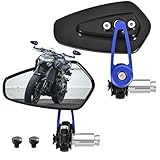 Gamazing Bar End Mirrors - 7/8' Handlebar Aux Mirror CNC Short Stem Blue Arrow Style Include Plugs Universal Fit For Honda Grom MSX125 Ducati Monster Yamaha Dual Sport WR155 MT09 Scooter Vespa Bike