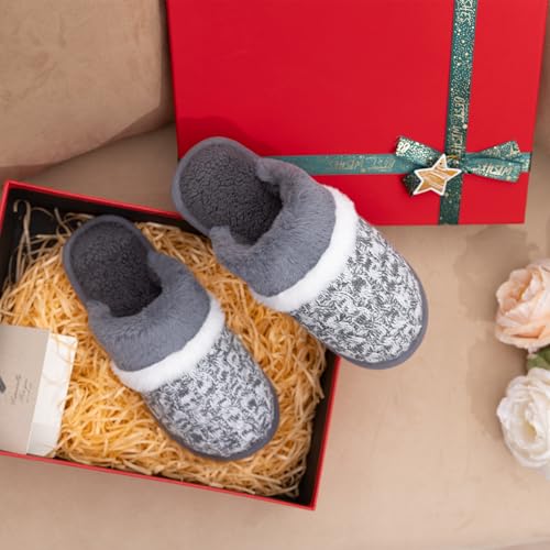 Image of GOEWY Cozy Slippers for Women Indoor and Outdoor Fuzzy House Shoes with Memory Foam Anti-Skid Sole Gifts for Women Mom Ladies