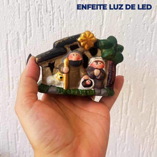 Enfeite de Natal Presepio de Porcelana com Luz de Led Colorida com Papai Noel, Decoração Natalina