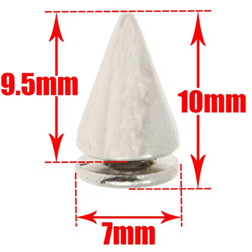 Dasunny 100 Pcs 10Mm Height Cone Shape Punk Rivet Screw Back Spikes For Diy Leather Craft Shoes Jacket Craft Garment Bag, Steel Tone #TOP1