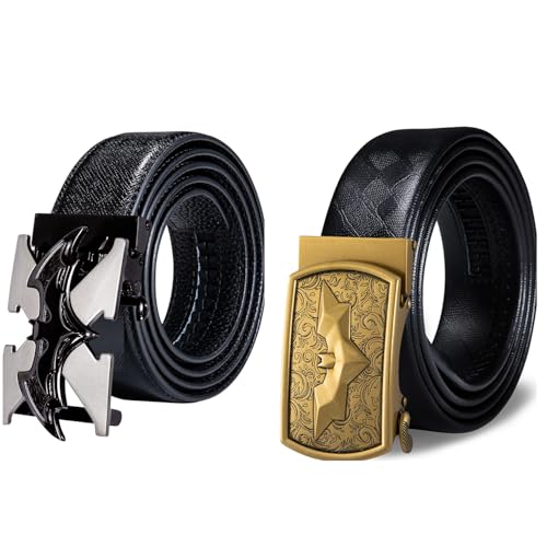 Dubulle Men Designer Belt Batman Belt Genuine leather Black Fashion Adjustable Sliding Automatic Buckle for Casual Party Gift