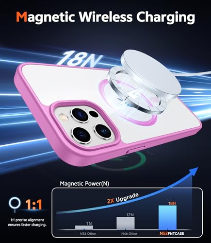 Image of FNTCASE for iPhone 12 Pro-Max Case: Clear Magnetic Phone Cases Compatible with Magsafe Slim Anti Yellowing Military Grade Drop Protection Rugged Protective Transparent Cell Phone Cover (B-Pink)