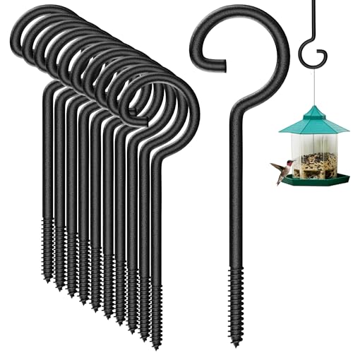 shikaman 10 Pack 9inch Screw in Hooks for Bird Feeder Hanger,Outdoor String Lights Hooks 9inch 10pcs