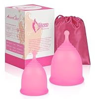 ACWOO Menstruationstasse, Menstrual Cup Medizinisches Silikon, Mestruationscup Periodentasse, Period Merula Cup 2 Größe für Normale Oder Starke Blutung(Rosa)