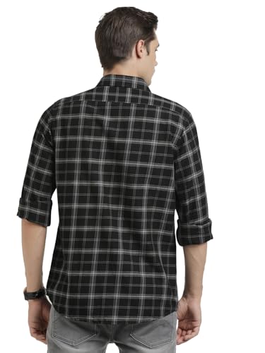 Image of Turtle Men Cotton Melange Slim Fit Black Casual Shirt