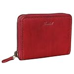Geldbörse Damen Klein Echt Leder | Geldbeutel mit RFID Schutz | Flaches Slim Portemonnaie mit Reißverschluss & 6 Kartenfächer, Farbe:Rot