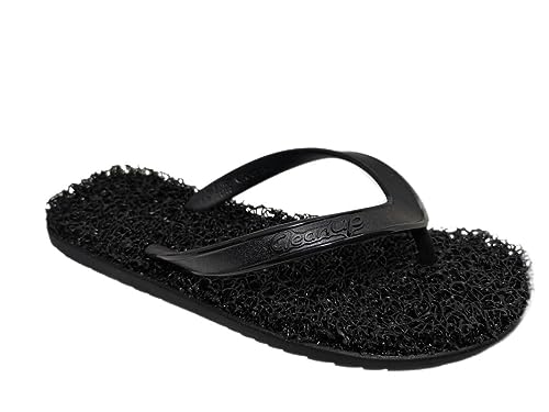 CLEANUP Flip Flops | Mens | Flat Classic Black | Exfoliating, Massaging and Relaxing | Comfortable & Lightweight Thong Sandals | 100% Vegan Recyclable Fibers |