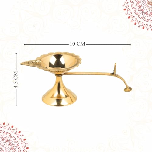 Image of Klassic Pure Brass 4 Inch Small Arti Diya for Puja | Traditional Deepak for Home Temple Mandir & Daily Pooja | Decorative Brass Oil Lamp for Diwali Gifting & Festive Decor | Pack of 1