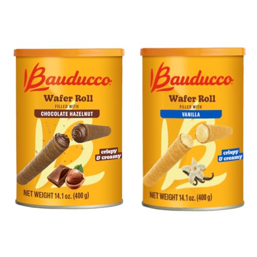 Image of Bauducco Wafer Rolls, Crispy Chocolate & Vanilla Wafer Rolls Filled with Creamy Hazelnut & Vanilla, 28.2 oz (Pack of 2)