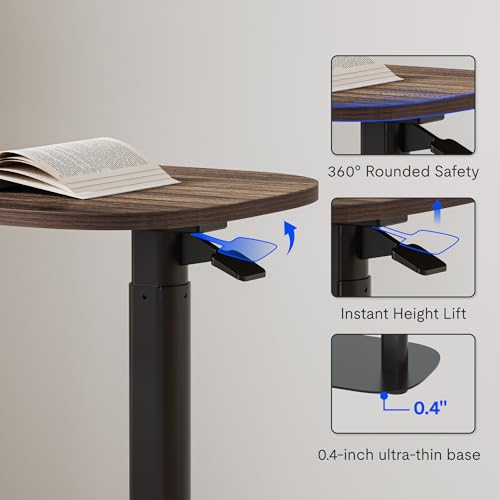 FLEXISPOT Adjustable C Table with Wheels, Mobile Snack Side End Table Sofa Couch Bedside Table Laptop Cart TV Tray Night Stand for Small Space Side Table(23.6" W x 13.8" D,Rustic Brown)