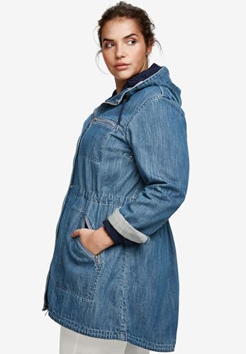 ellos Plus Size Hooded Anorak Denim Jacket3