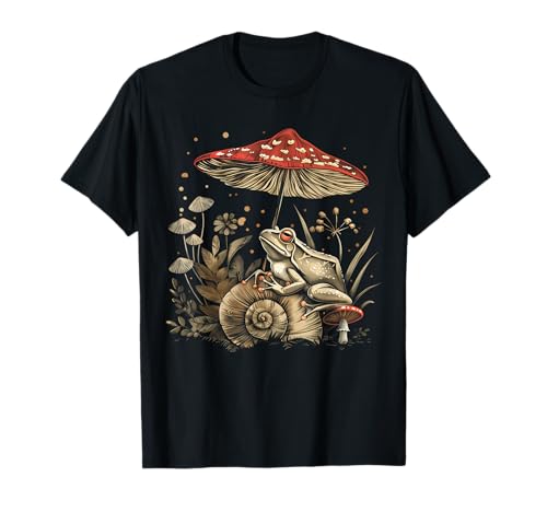 Cottagecore Aesthetic Frog Shell Champiñón Witchy Floral Camiseta