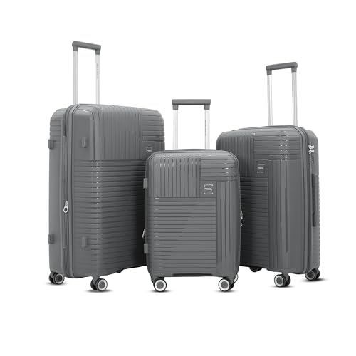 Image of AMERICAN TRAVELLER Touris Travel Trolley Bag Set of 3 | Lightweight Expandable Polypropylene Hard Shell | Large Suitcase with TSA Lock | 8 Lego Wheels | Travel Luggage for Men & Women (3, Grey)