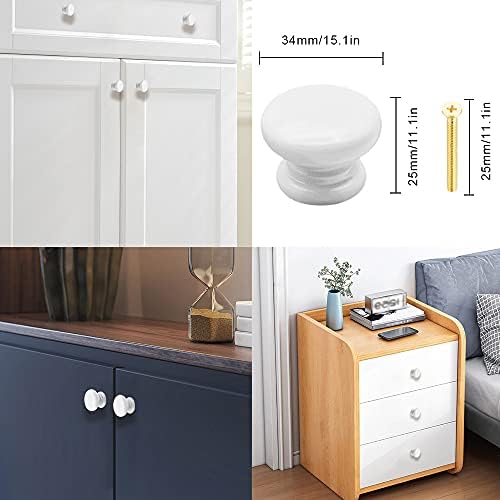 Yijunmca 12 Pack Cabinet Knobs Round Pulls 34mm Wooden Knobs Drawer Knobs with Screws for Dresser Furniture Kitchen Bathroom Cupboards Shutters Wardrobe Pull Mushroom Shape Handle Knobs, White