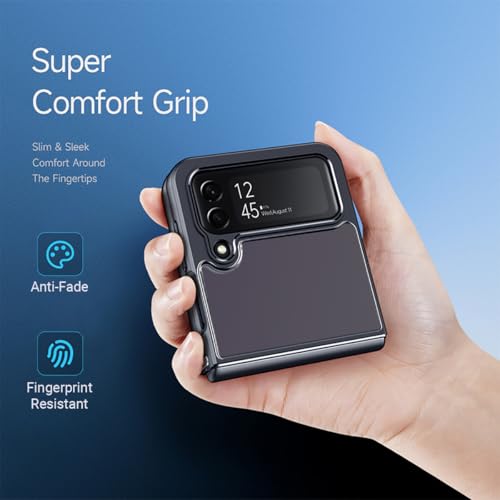 Image of RIGGEAR Shockproof Sleek Hybrid Armor Back Cover Case Compatible with Samsung Galaxy Z Flip 4 (Smoke Black Matte PC + Black TPU Bumper)