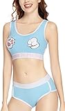 CutiePlusU Women Cotton Unlined Bralette Camisole and Panties Sports Loungewear Set- Lovely Cat's Paws SkyBlue 4XL