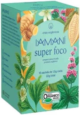 Chá Iamaní Super Foco Gengibre Hortelã Cacau Orgânico 15sach