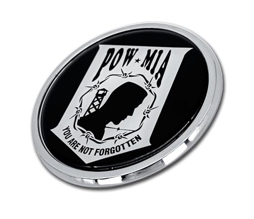 Image of Elektroplate Officially Licensed POW /MIA You are Not Forgotten All Metal Emblem for Cars, Trucks, and All Auto | Universal Fit at 3.5 inch x 3.5 inch | Weatherproof