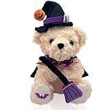 Numyawl Teddy Bear Stuffed Animal Witch Bear with Broomstick Witchy Stuff - Witch Gifts for Women, Cool Witchy Birthday Gifts for Kids - Cute Purple Bear Plush Toy Party Decorations - 8 Inch