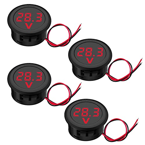 Giantdeer Jauge de Voltmètre 4pcs 12V DC avec Affichage Numérique LED Rouge Cover