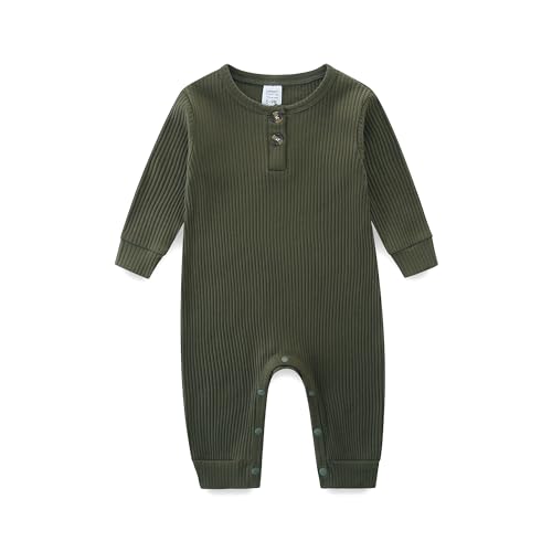 Image of Unisex Newborn Baby Romper Ribbed Onesie Infant Long/Short Sleeve Jumpsuit