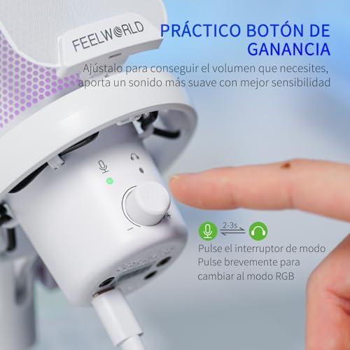 Micrófono luz RGB Feelworld VM1 Blanco USB tipo condensador para PS4 y PS5 3