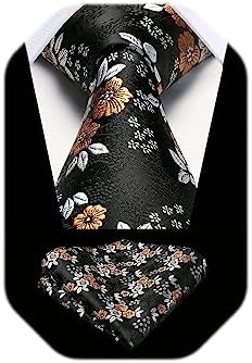 HISDERN Men's Wedding Tie and Handkerchief Houndstooth Check Plaid Tie Party Business Formal Necktie & Pocket Square Set