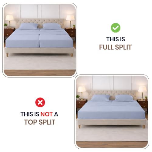 Image of SGI Split King Sheet Set for Adjustable Bed Egyptian Premium Cotton 600 Thread Count Sheets for Sleep Number Bed 15 inch Deep Pocket 5 Pc Set with 2 Twin XL Fitted Sheets Soft Breathable - Cornflower Blue