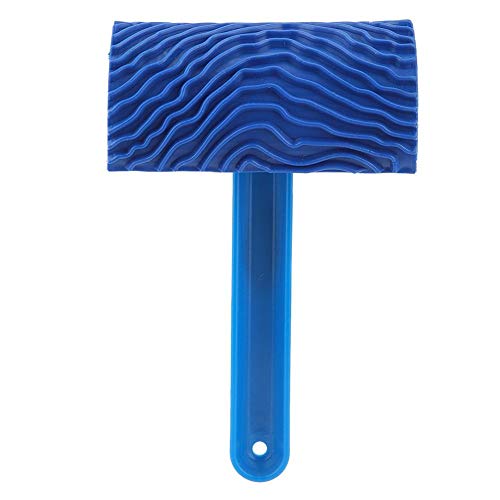 Rouleau de peinture avec motif en relief pour effet veinure de bois, bleu, avec manche, outil de bricolage pour décoration murale Cover