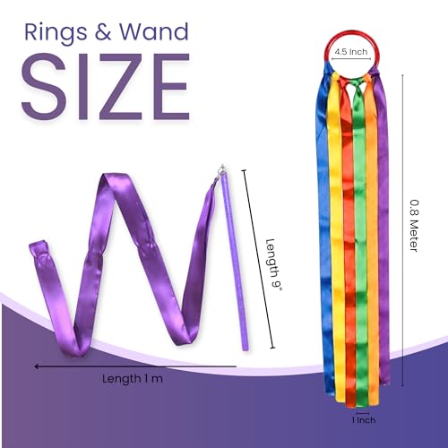 Image of GSi Ribbon Wands & Rings for Kids - Dance Ribbon Streamers with Sparkle Design & Rainbow Ribbons - Perfect for Toddlers, Preschool, Gymnastics, PE, Birthday Parties - Ages 2-12
