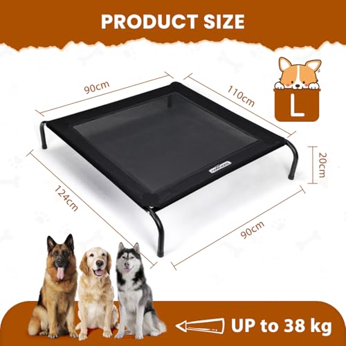 Nobleza Hundeliege Outdoor, Erhöhtes Hundebett Hunde, für Draußen Camping, Kühlendes Erhöhtes Hund Haustierbett, Haustierliege Waschbar und Robuster, Schwarz, L, 124x90x20CM