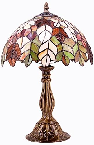 WERFACTORY Tiffany Table Lamp Stained Glass Style Maple Leaf Bedside Lamp