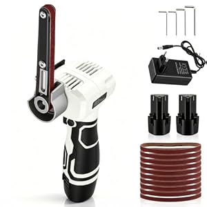 12V Akku Bandschleifer Set mit 2x 2, 0Ah Akku, Bandfeile, 10 Bänder