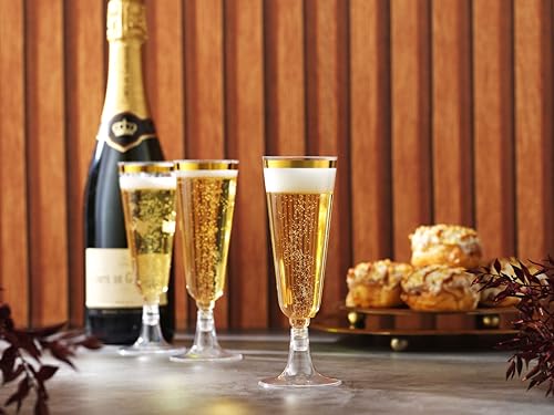 Munfix 100 Pack Gold Plastic Champagne Flutes, 5 Oz Clear Plastic Toasting Glasses Fancy Disposable Wedding Party Cocktail Cups with Gold Rim by Munfix - Image 2
